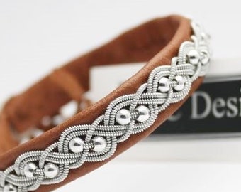 Bracelet sami UNN, avec perles en argent sterling, fait main en cuir véritable | bijoux vikings artisanaux suédois | bracelet lapon par AC Design