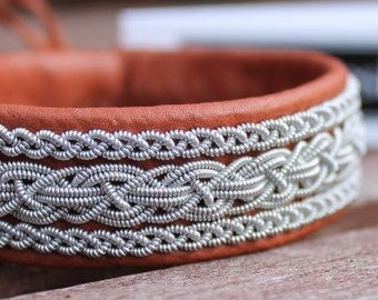 Handmade Sami Leather Bracelet MODIN | Pewter Wire Braided Cuff
