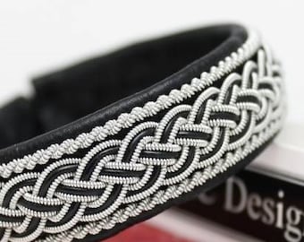 Sami bracelet KVASER handmade bracelet for men and women in genuine leather and pewter wire, swedish viking cuff, nordic design by AC Design