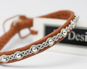 Sami Bracelet ELLE, Sterling Silver Beads, Reindeer leather and pewter braid
