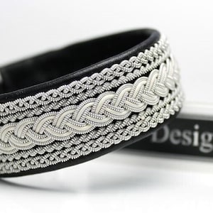 Sami bracelet GAND, wide lapland viking jewelry in unisex style, handmade in Sweden with genuine leather and tin wire, for male and female