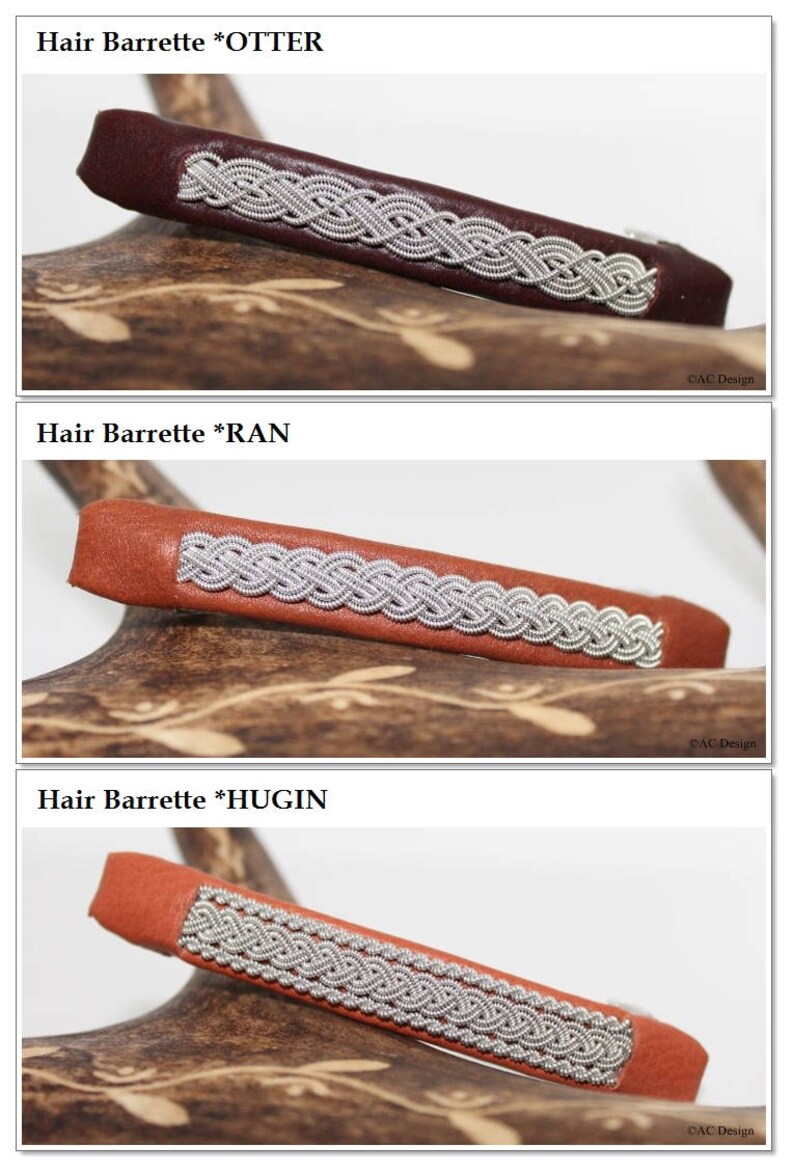 Hair clip OTTER,RAN and HUGIN in genuine leather.