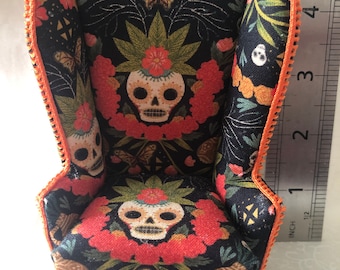1/12 dolls house armchair  Spooky ,quirky, Goth   Handmade  Pan Miniatures