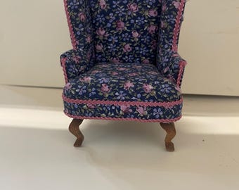 1/12th 1;12 dolls house scale  Wing backed armchair  Handmade Pan Miniatures