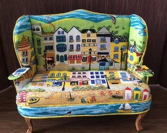 Dolls house 1/12th Sofa settee couch. Handmade. Pan Miniatures Seaside Beach hut