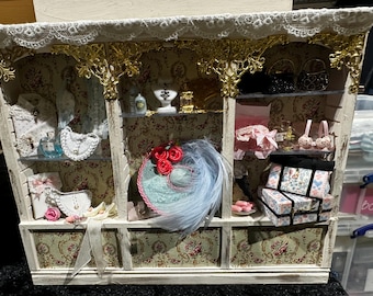 1/12th Ladies display cabinet for shop / bedroom . Handmade Pan Miniatures . Kattykorner