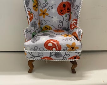 1/12th 1;12 dolls house scale  Wing backed armchair  Halloween Spooky . Handmade Pan Miniatures