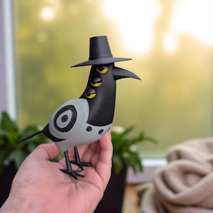 Bird Wearing a Hat - 3D printed Hand Painted Collectible Figure Crow Magpie Bird Desk Ornament Decoration