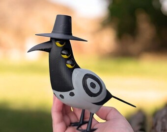 Bird Wearing a Hat - 3D Printed Collectible Figure Crow Magpie