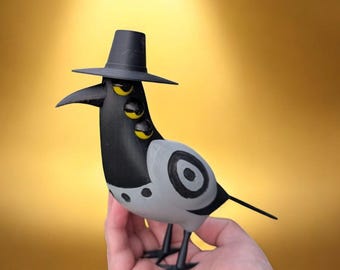 帽子をかぶった鳥 - 3Dプリントされたコレクター向けフィギュア カラス