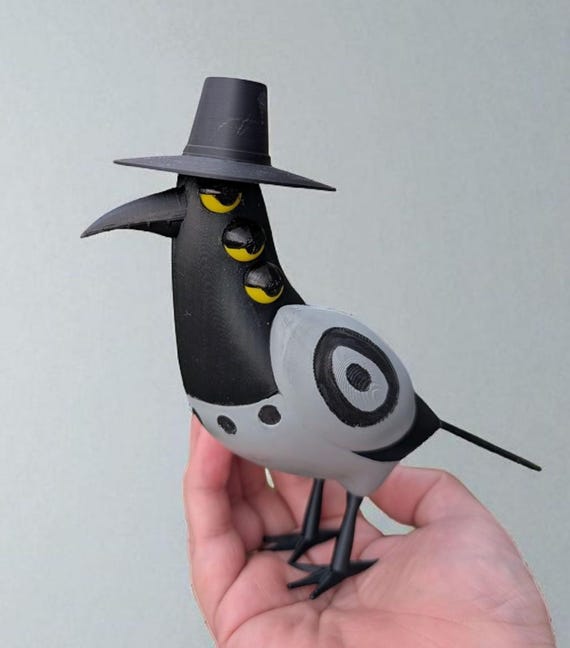 帽子をかぶった鳥 - 3Dプリントされたコレクター向けフィギュア カラス