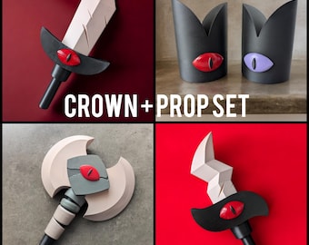 Sacrificial Lamb Kit - Crown and Horns Set with Mini Axe, Dagger OR Blade Cosplay Accessories - Cult of the Lamb Inspired Costume Props