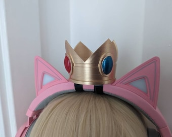 Princess Peach Inspired Headset Headphones Crown Streamer Accessory