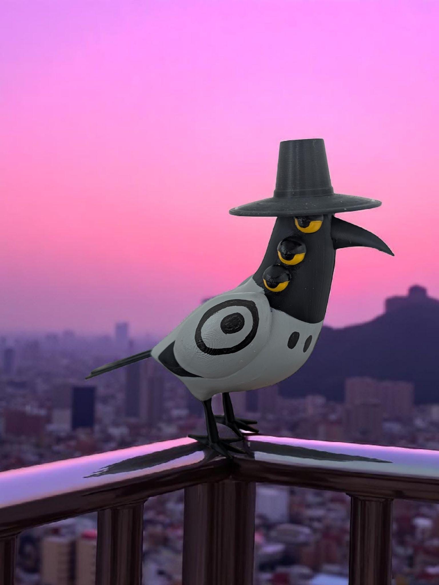 Bird Wearing a Hat - 3D Printed Collectible Figure Crow Magpie