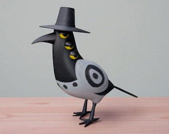Pájaro con sombrero - Figura coleccionable impresa en 3D, adorno de escritorio con forma de cuervo urraca - Pájaro Sussie de Kpop