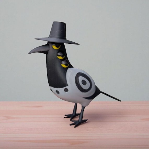 Bird Wearing a Hat - 3D Printed Collectible Figure Crow Magpie