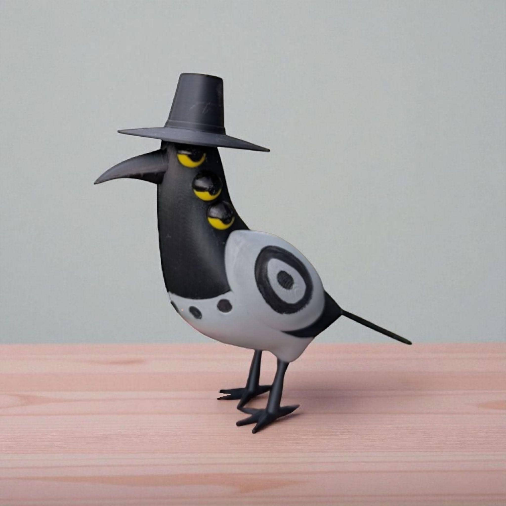 Bird Wearing a Hat - 3D Printed Collectible Figure Crow Magpie