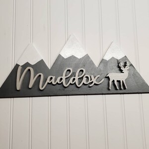 Nom personnalisé pour enfant Montagnes | prénom pour chambre d&#39;enfant | Décoration de chambre d&#39;enfant | Décoration de chambre d&#39;enfant | Plaque nominative personnalisée | Cadeau baby shower