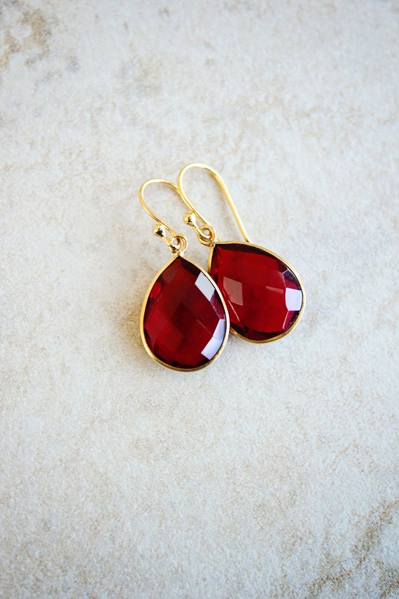Beautiufl New Red Ruby Larme en Forme De Boucles D/'oreilles