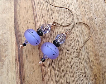 Lampwork Glass Earrings, Czech Glass Earrings, Crystal Earrings, Lavender Earrings, Unique Earring, Bohemian Jewellery, One of a Kind .