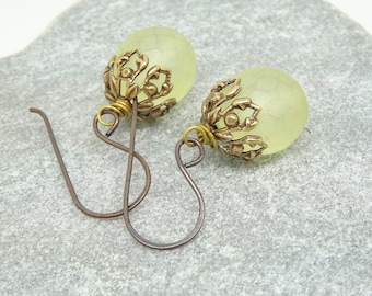 Czech Glass Earrings, Faceted Earrings, Lemon Earrings, Filigree Earrings, Opaque Earrings, Unique Earrings, Bohemian Jewellery, Handmade.