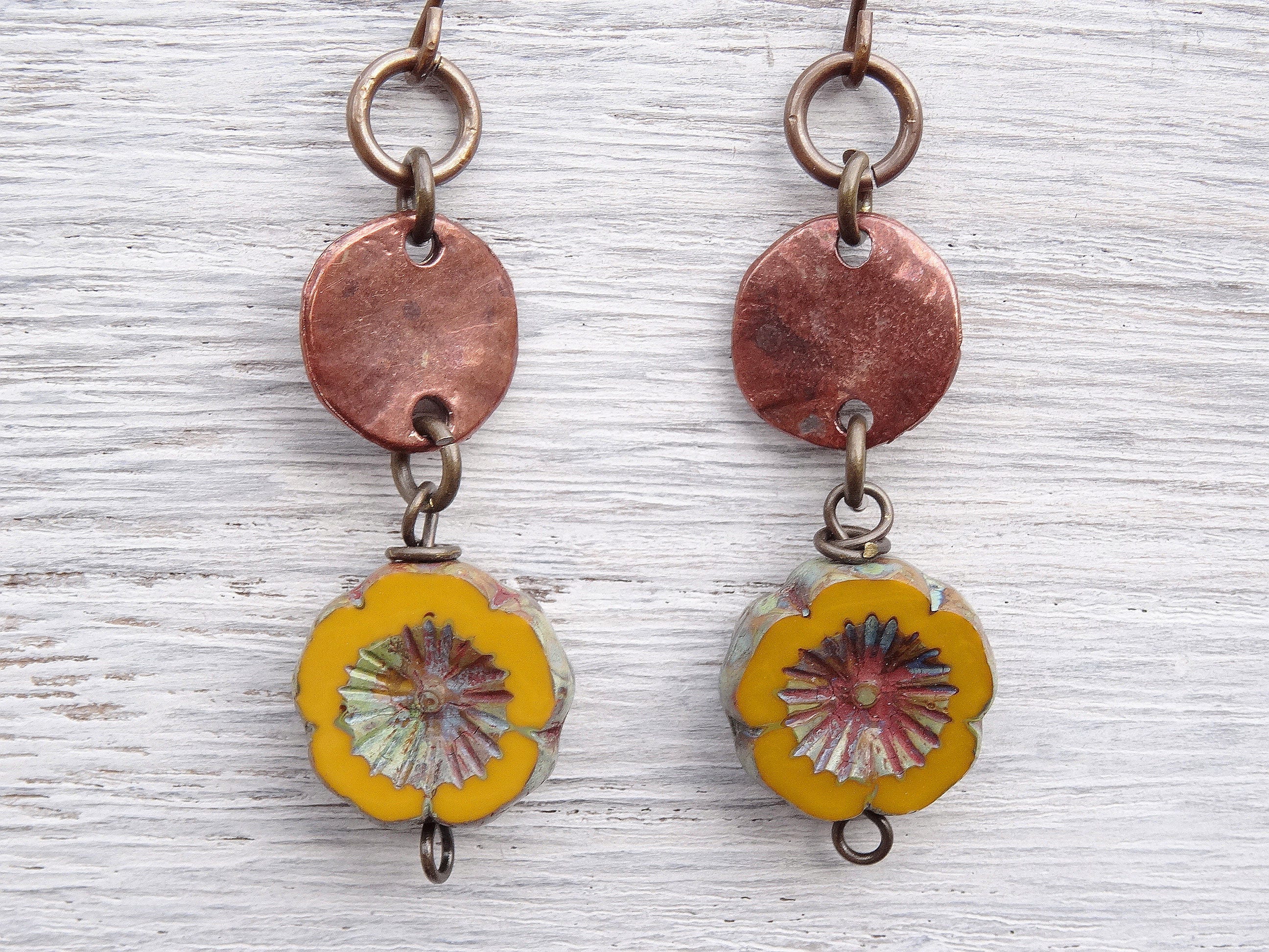 Mustard Earrings Ceramic Earrings Disc Earrings Flower Etsy