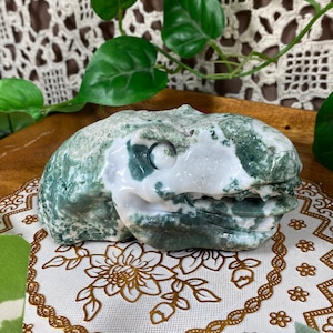 Moss Agate Dinosaur Carving- Moss Agate - Healing Crystals - crystal carving - Dino - Crystals - Prehistoric Home Decor