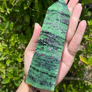 Polished Ruby Zoisite Tower: UV Reactive Crystal Healing Stone