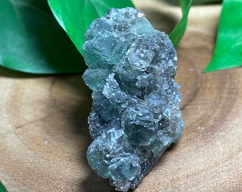 Xianghualing Green Fluorite Specimen with Black Quartz Druzy