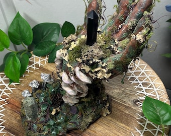 Gaia Hand Sculpture: Crystal & Moss Earth Art Decor