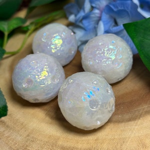 Angel Aura Quartz Moon Carving  -  Crystal - Rainbow Quartz - Full Moon Crystal