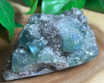 Xianghualing Green Fluorite Specimen with Quartz Druzy