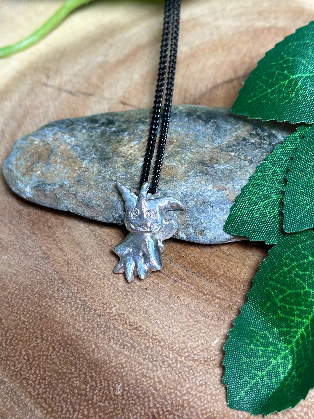 Handmade 999 Solid Silver Mimikyu Necklace Anime Fan Art