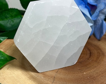 Selenite Hexagon Crystal Charging Plate: 3-Inch Cleansing Table