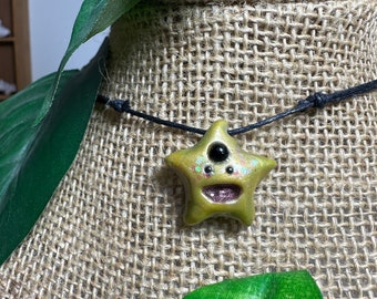 Handmade Polymer Clay Star Necklace: Black Onyx Stone