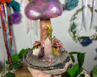 Handmade Mushroom Sphere Stand: Crystal Altar Decor