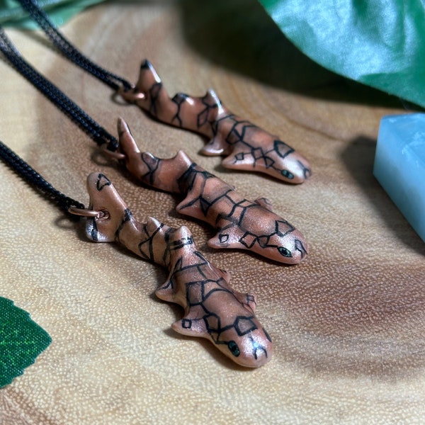 Chain Catshark Necklace with Chain - Polymer Clay Jewelry - Clay Animal Fish - Ocean Marine Biology - Realism