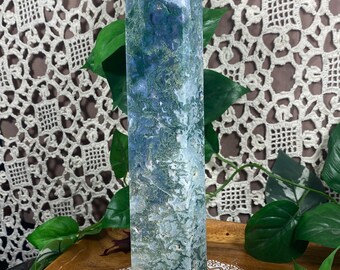 Large Moss Agate Tower: Druzy Healing Crystal