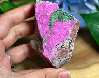 Pink Cobalto Calcite with Malachite Specimen: Sparkly Druzy Mineral