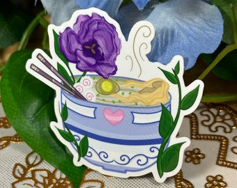 Relaxing Ramen Sticker: Kawaii Food Laptop Decal