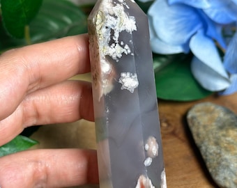 Black Flower Agate Tower: Rare Crystal Point (4 inch)