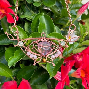 Handmade Amethyst Copper Necklace: Wire Wrapped Rose Quartz & Prehnite
