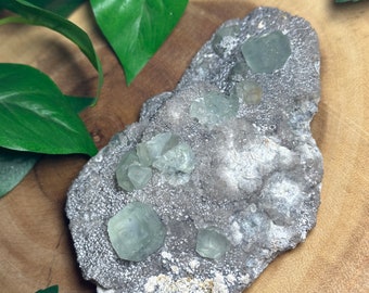 Xianghualing Green Fluorite Specimen with Quartz Druzy