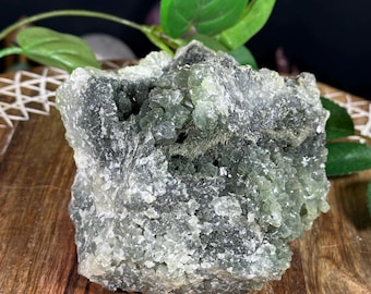 Prehnite Epidote Specimen: Raw Healing Crystal with Actinolite
