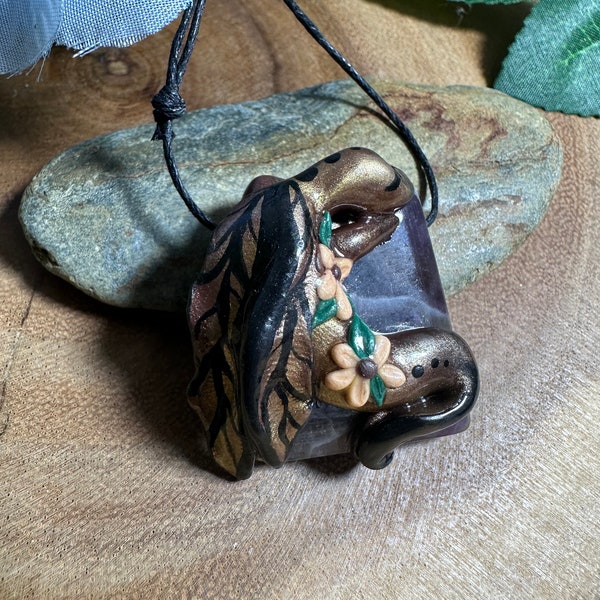 Butterfly Dragon on Amethyst Enchanted Necklace - Polymer Clay Jewelry - Clay Art - Magical - Spring Flowers