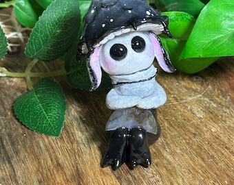 Mushroom Forest Spirit Sculpture: Ink Cap Design with Labradorite