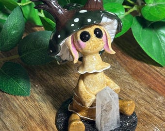Mushroom Forest Spirit Sculpture: Dendritic Quartz, Antler Design