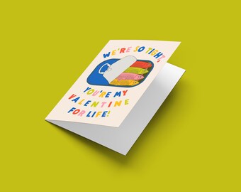 valentine's card - valentine for life - sardines - cute punny valentines card - greeting card with envelope