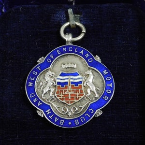 Vintage Bath West Of England Motor Club Silver Enamel Pocket Watch Fob Or Medal In Box (14517)