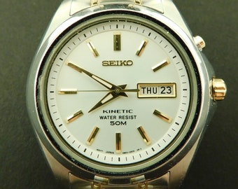 Seiko Kinetic Sports 100 Titanium & Gold Trim Watch With Day - Etsy